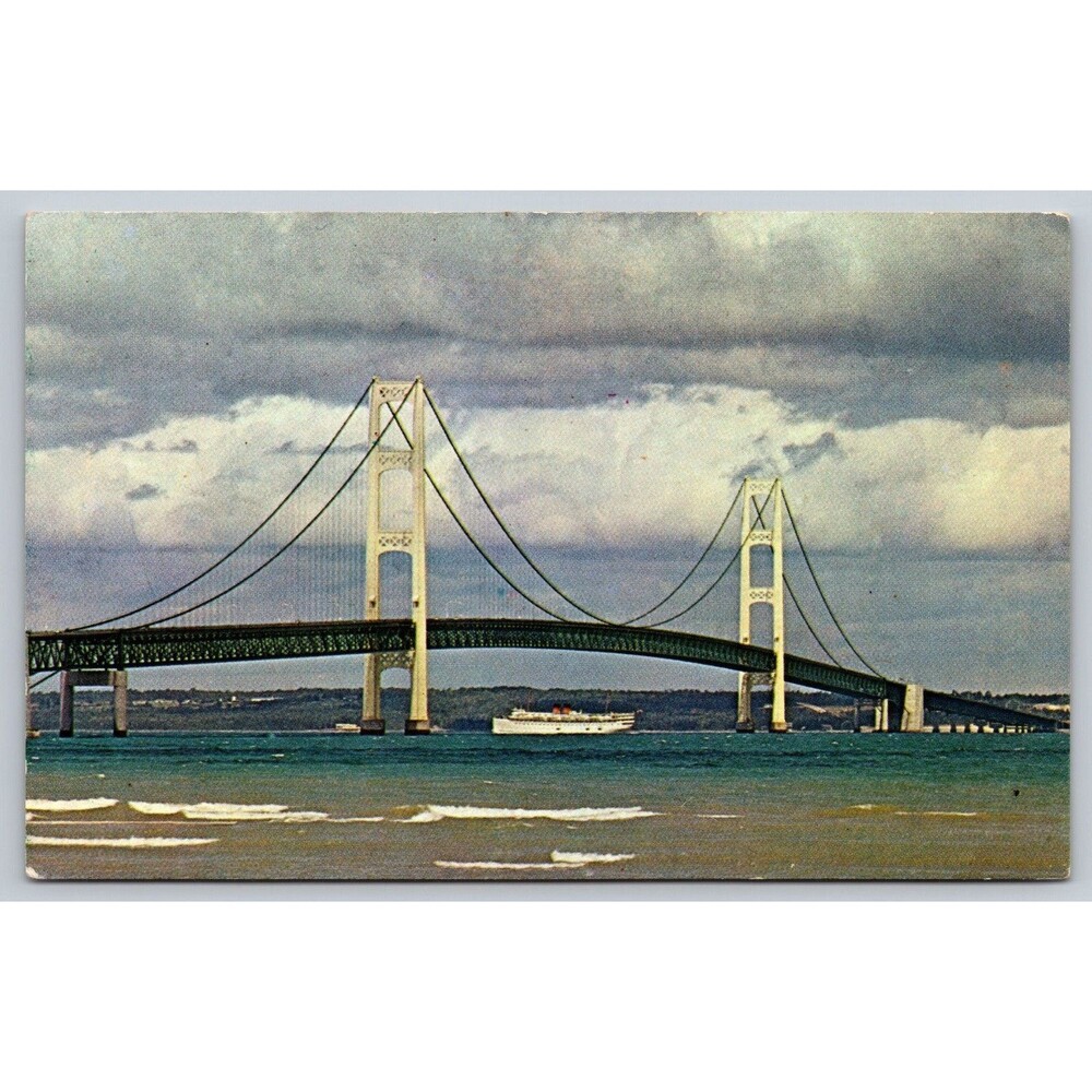 Vintage Mackinac Bridge The Mighty Mac Michigan Postcard Bob Miles #18794